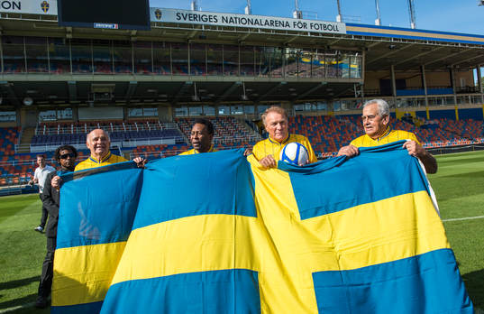 Spelare från VM finalen 1958 mellan Sverige och Brasilien