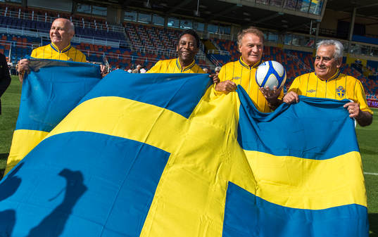 Spelare från VM finalen 1958 mellan Sverige och Brasilien