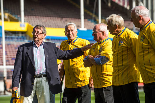 Spelare från VM finalen 1958 mellan Sverige och Brasilien