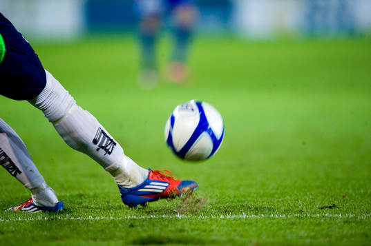 Inspark, fot, boll, fotboll, gräs, grästuvor