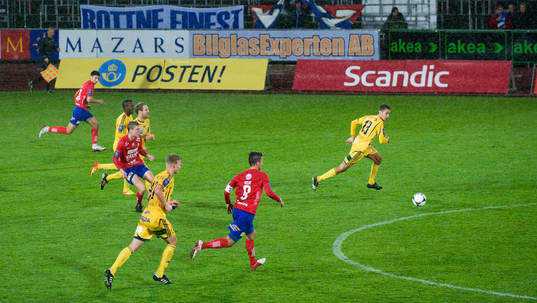 Översikt fotbollsplan, reklamskyltar