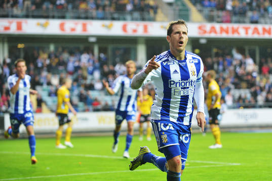 Tobias Hysén gör 1-1 för IFK Göteborg, jubel