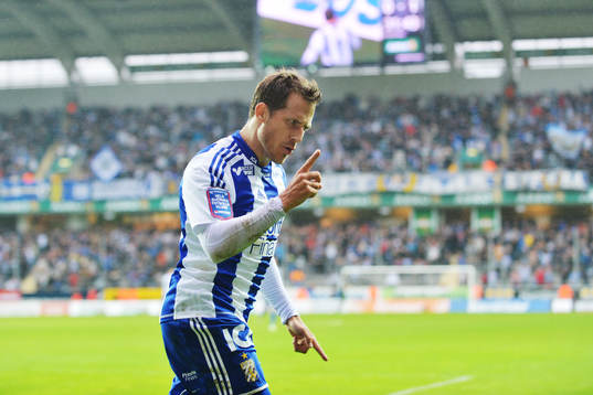 Tobias Hysén gör 1-1 för IFK Göteborg, jubel