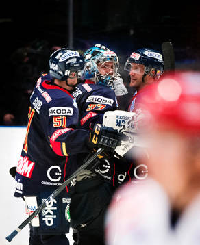 Chet Pickard, målvakt, Djurgården, kramas om av David