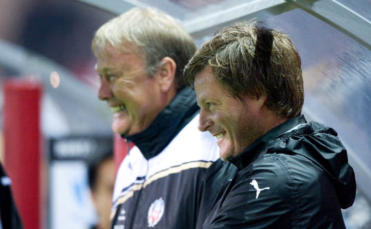 Åge Hareide och Stefan Schwarz, tränare, Helsingborg