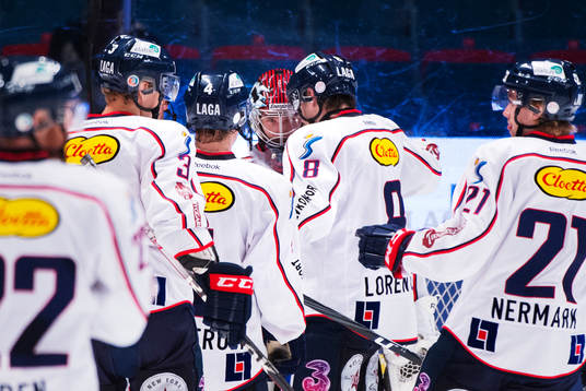 Andreas Andersson, målvakt, Linköping, kramas om