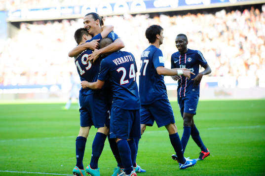 Kevin GAMEIRO och Zlatan IBRAHIMOVIC, PSG, jubel