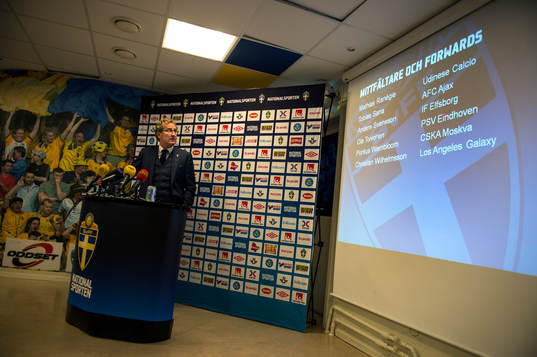 Erik Hamrén, förbundskapten Sverige presenterar VM