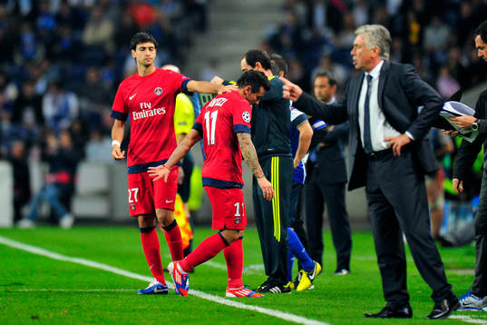 Ezequiel Lavezzi,  Javier Pastore, Carlo Ancelotti, tränare