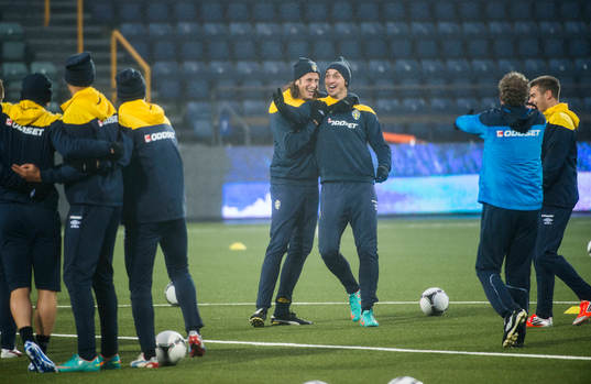 Sverige tränar på Tórsvöllur Stadion. Jonas Olsson och