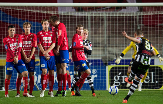 Luka Mijaljevic, Landskrona skjuter en frispark mot muren i