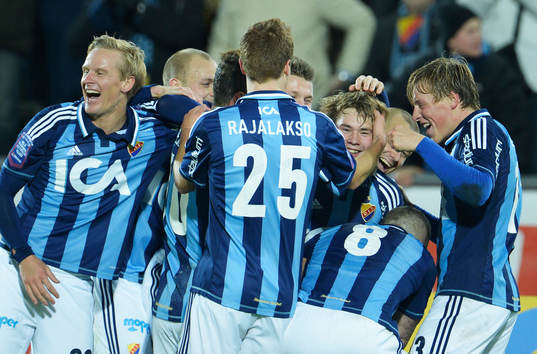 Simon Tibbling, Djurgården gratuleras till sitt 3-0 mål
