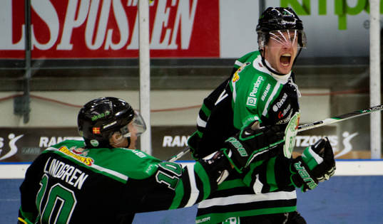 Viktor Lindgran, Mike Iggulden, Rögle jublar vid 3-0