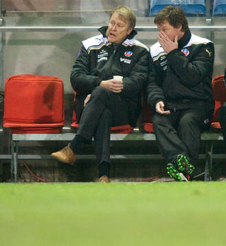 Åge Hareide och Stefan Schwarz, tränare, Helsingborg