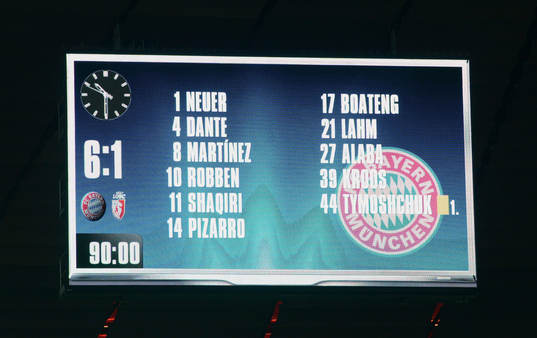 Anzeigentafel mit Endergebnis in der Allianz Arena