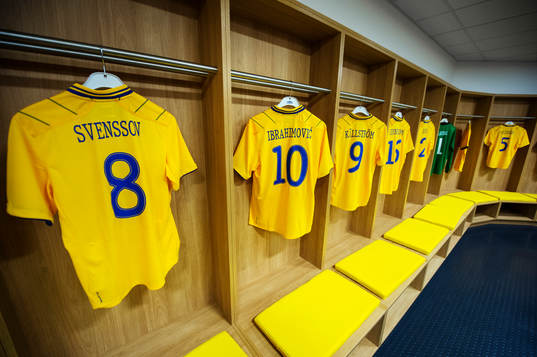 Svenska fotbollslandslagets omklädningsrum i Friends