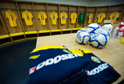 Svenska fotbollslandslagets omklädningsrum i Friends Arena