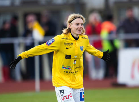 Johan Svahn, Falkenberg, gör det avgörande 2-1 målet,