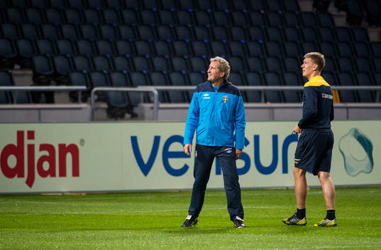 Sveriges första träning på Friends Arena. Erik Hamrén,