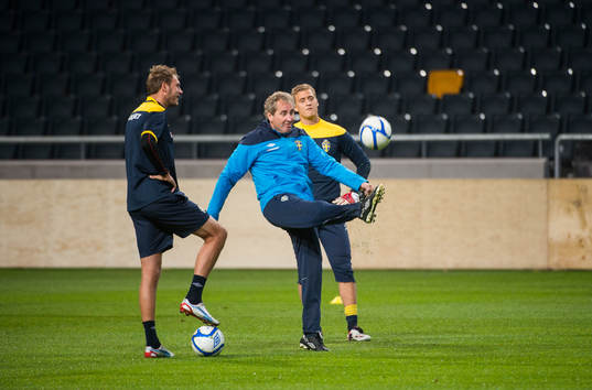 Sveriges första träning på Friends Arena. Erik Hamrén,