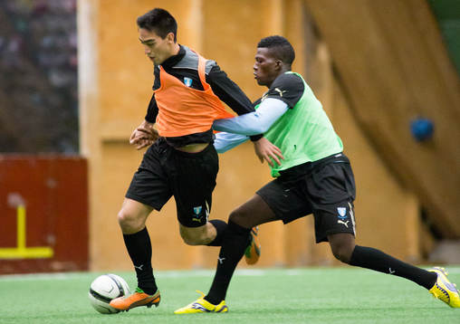 Benjamin Fadi, 17år, Ghana, provspelar för Malmö FF, här