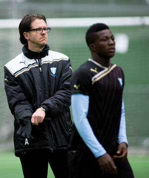 Rikard Norling, tränare Malmö FF, Benjamin Fadi, 17år,