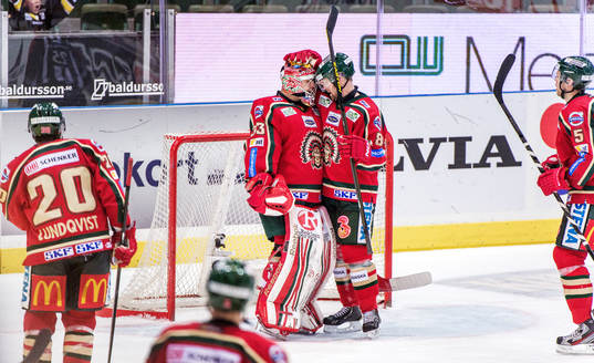 Julius Hudacek, målvakt och Fredrik Eriksson, Frölunda,