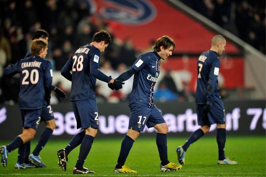 Joie de Thiago MOTTA - 08.12.2012 - PSG /Evian Thonon - 16e
