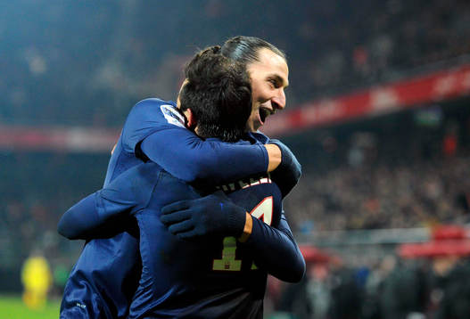 Joie de  Ezequiel LAVEZZI  / Zlatan IBRAHIMOVIC   -