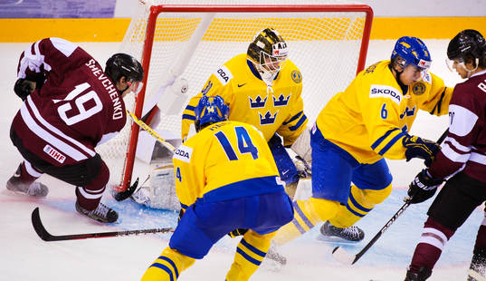 Robert Hägg, Niklas Lundström, målvakt, och Emil Djuse,