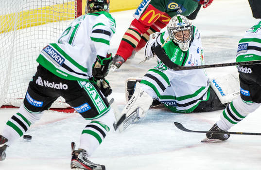 Jonas Fransson, målvakt, Rögle, kastar sig