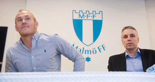 Fotboll, Magnus Eriksson, Malmö FF, här med Per Ågren