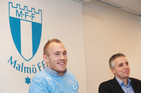 Fotboll, Magnus Eriksson, Malmö FF, här med Per Ågren