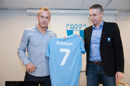 Fotboll, Magnus Eriksson, Malmö FF, här med Per Ågren