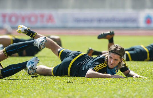 Träning på 700 års Stadion i Chiang Mai. Martin Lorentzon
