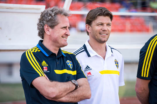 Erik Hamrén, förbundskapten och Marcus Allbäck, players