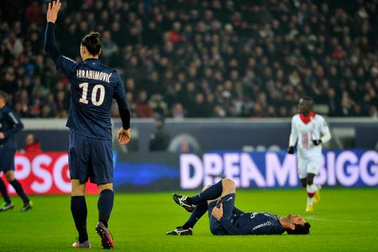 Blessure de Thiago MOTTA / Zlatan IBRAHIMOVIC - 27.01.2013