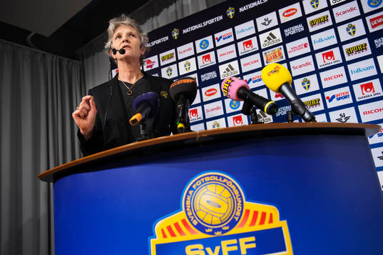 Pia Sundhage, förbundskapten damlandslaget, presenterade