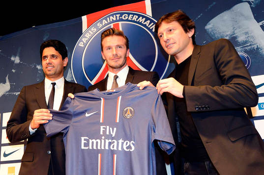 Presentation David BECKHAM / Nasser AL KHELAIFI / LEONARDO