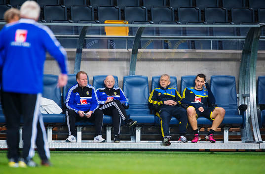 Lars Richt, landslagschef, och Zlatan Ibrahimovic sitter