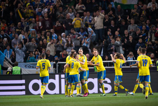Jonas Olsson, Sverige, gör 1-1, jubel