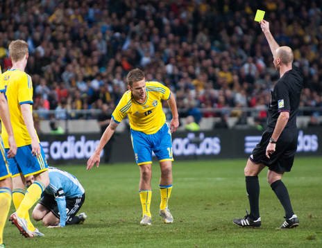 Varning, Pontus Wernbloom, som sparkat ner Lionel Messi