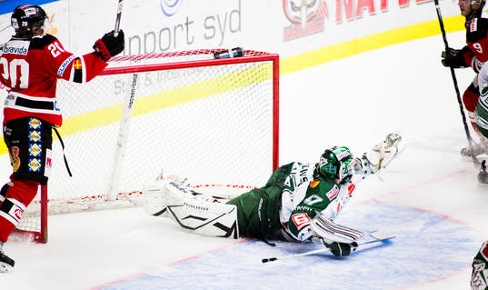 Henrik Hetta, Malmö Redhawks, råkar köra in i målburen