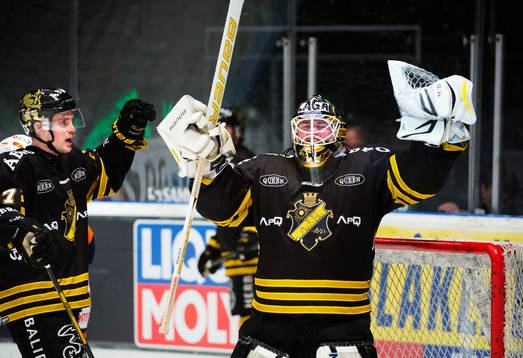 Stefan Johansson och Daniel Larsson, målvakt, AIK, jublar