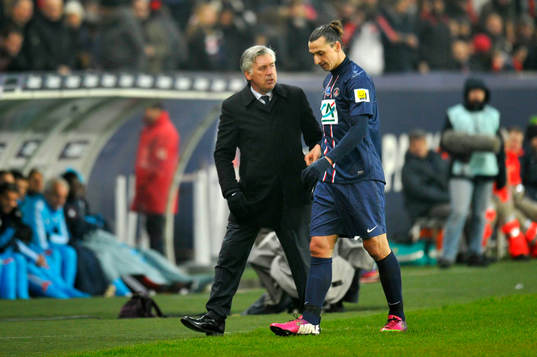 Carlo ANCELOTTI / Zlatan IBRAHIMOVIC  - 27.02.2013 - PSG /