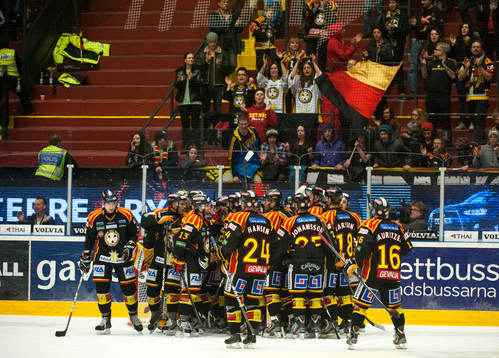 Brynäs-spelarna och publiken jublar