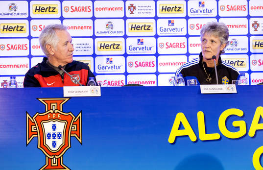 Tom Sermanni, förbundskapten, USA, och Pia Sundhage,