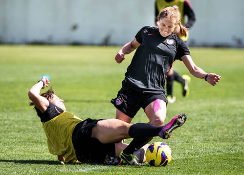 Abby Wambach, glidtacklar Christie Rampone, USA