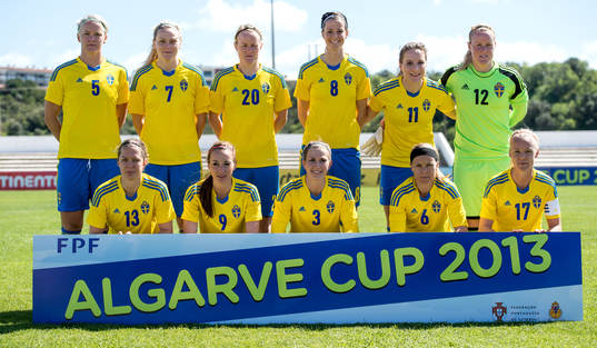 Bakre raden fr.v. Nilla Fischer, Lisa Dahlkvist, Marie