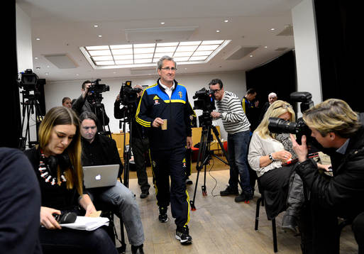 Förbundskapten Erik Hamrén på presskonferens i Stockholm